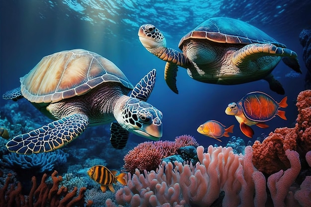Zeeschildpadden die in de oceaan zwemmen
