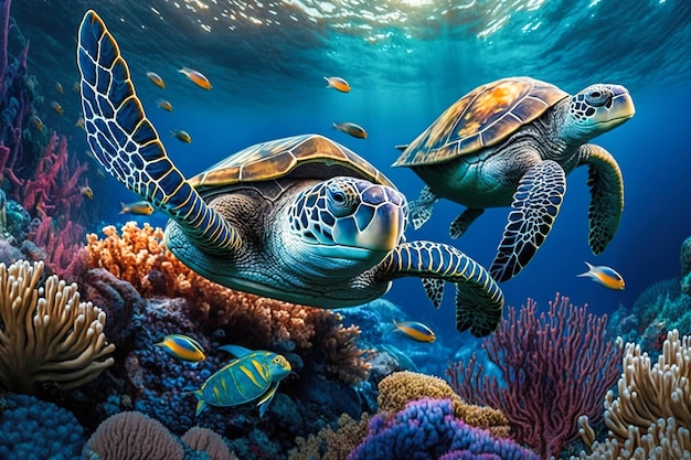 Zeeschildpadden in de oceaan schilderij - foto # 34