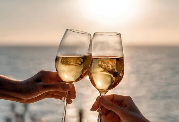 Zeevruchten diner met uitzicht op de zee glazen wijn