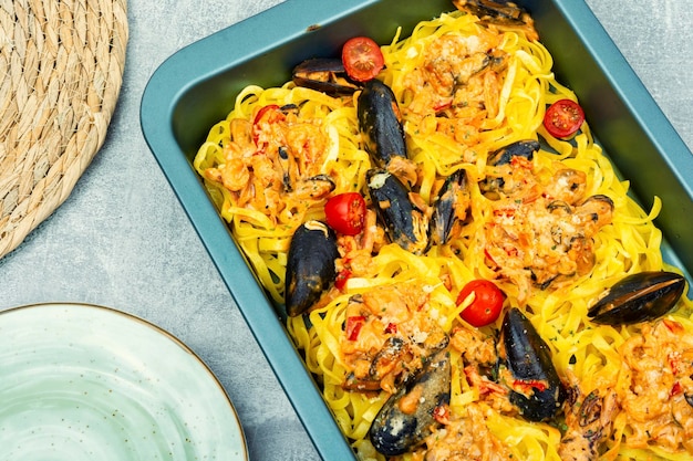 Zeevruchten pasta met venusschelpen spaghetti