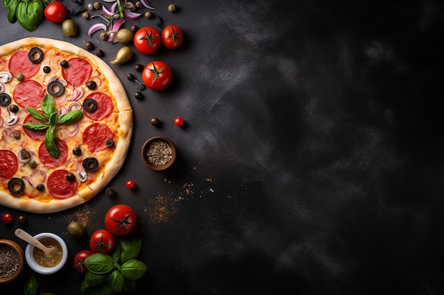 Foto zeevruchten pizza met tomatensaus en mayonaise geïsoleerd op houten plank bovenkant uitzicht op italiaans eten op houten