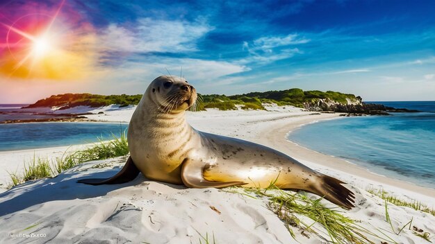 Foto zegel op het strand op duinen eiland bij helgoland