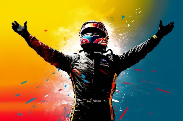 Zegevierend autocoureur silhouet ter ere van de overwinning Generatieve AI