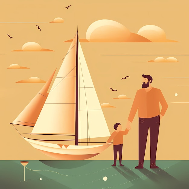 Zeil illustratie gelukkig leven vader en zoon illustratie vaderdag eenvoudige en minimalistische tekening