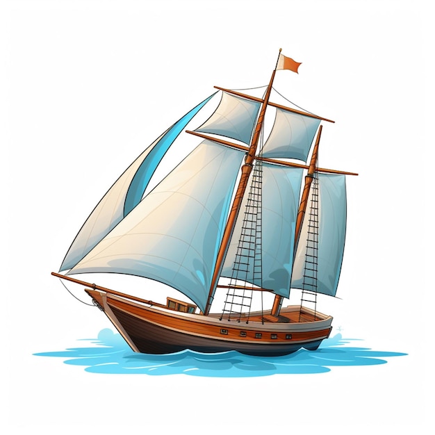 Zeilboot 2d cartoon vector illustratie op witte achtergrond