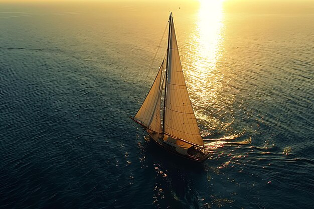 Zeilboot als silhouet schaduw met golvende zeilen Creatieve foto van elegante achtergrond