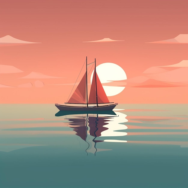 Foto zeilboot drijvend in het water bij zonsondergang