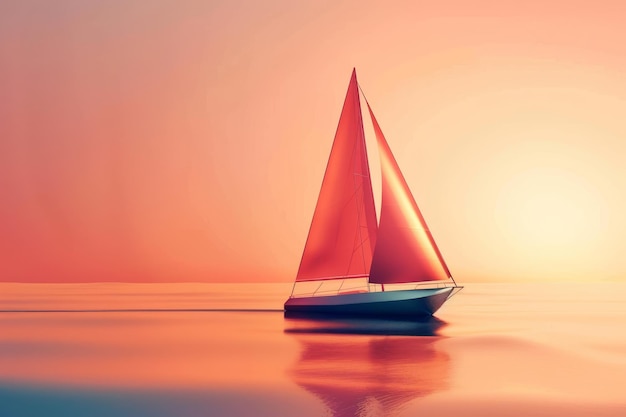 Foto zeilboot en zonsondergang in het concept van vreedzame zeilvaart