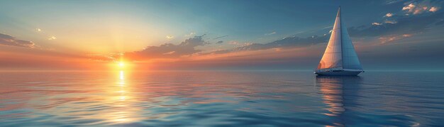 Foto zeilboot op een rustige zee bij zonsondergang