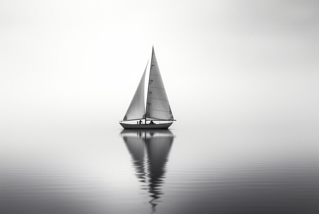 Foto zeilboot over rustig water in de stijl van lichtwit en grijs