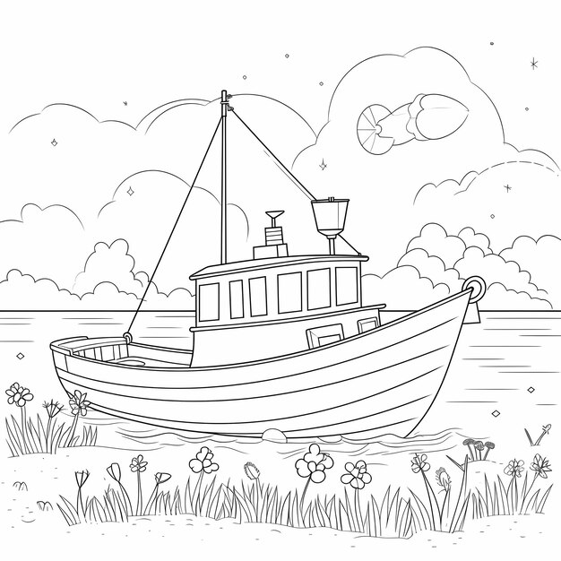 Foto zeilen met glimlach whimsical thin line boat coloring fun