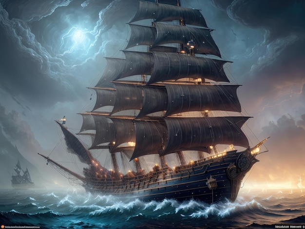 Zeilschip in de oceaan Illustratie