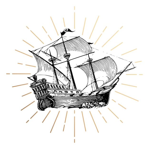 Zeilschip png sticker vintage avontuur illustratie doorzichtige achtergrond