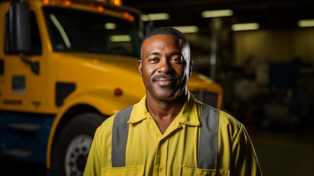 Zekerzinnige Afro-Amerikaanse vrachtwagenchauffeur emblematisch voor de kracht van de scheepvaartindustrie
