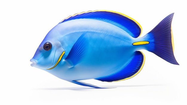 Zeldzame blauwe Tang vis op witte achtergrond prachtig Ed Freeman stijl kunstwerk