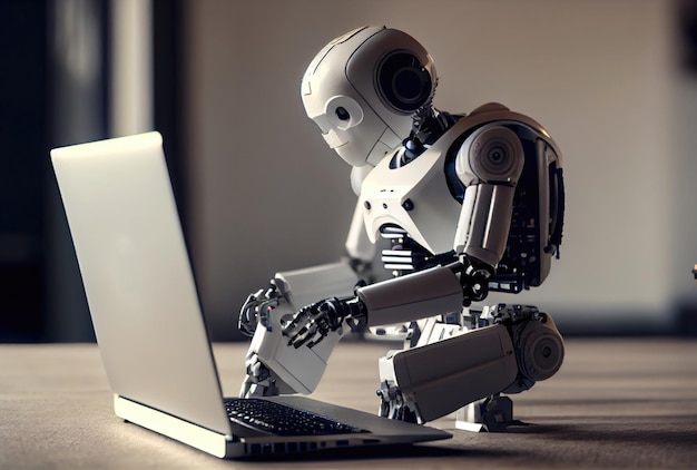 Zelf leren door robots Machine learning en kunstmatige intelligentie concept Zelflerend innovatiethema Generatieve AI