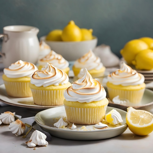 Foto zelfgemaakte biologische citroen-meringue cupcakes