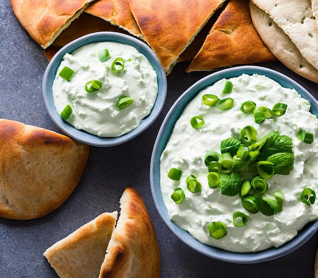 Zelfgemaakte cacik Caciki Tzatziki yoghurtschotel