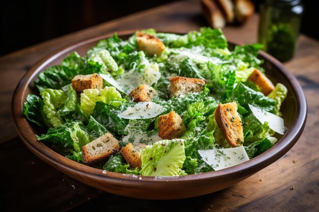 Zelfgemaakte Caesarsalade, gezond lunchrecept