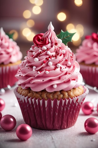 zelfgemaakte cakes voor de feestelijke tafel voor kerst Cupcake close-up