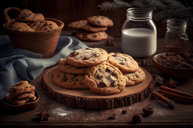 Zelfgemaakte chocoladeschilferkoekjes Xmas-vakantieconcept Generatieve Ai