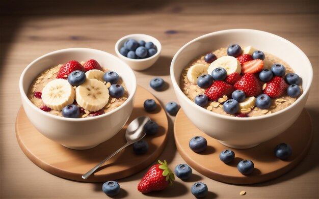 Zelfgemaakte gezonde yoghurt met muesli en bosbessen