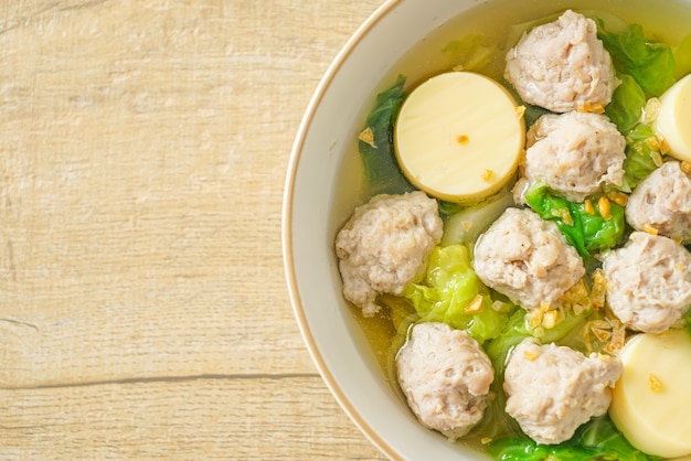 Zelfgemaakte Heldere Soep met Tofu en Varkensgehakt Bowl