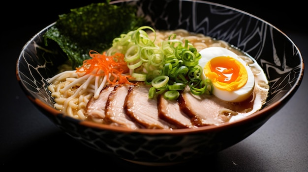 Zelfgemaakte Japanse varkensvlees tonkotsu ramen met stokken