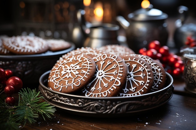 Zelfgemaakte peperkoekkerstkoekjes in een mandje