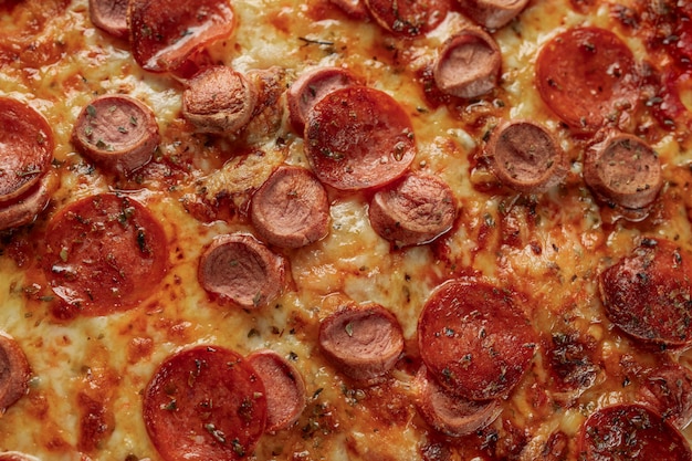 zelfgemaakte pepperoni en worst pizza