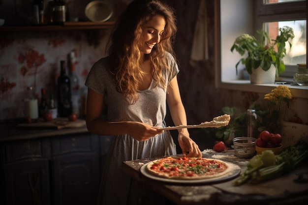 Zelfgemaakte pizza maken met liefde Generatief door Ai