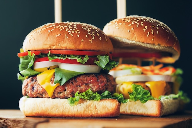 zelfgemaakte smakelijke hamburgers op houten tafel. Selectieve aandacht.