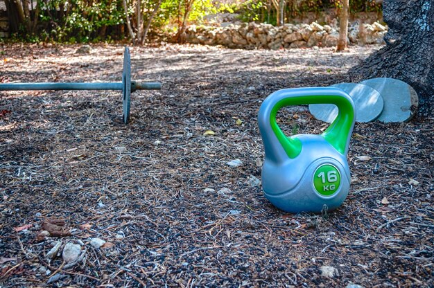 Zelfgemaakte sportschool in een tuin