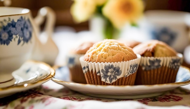 Zelfgemaakte taartenmuffins geserveerd voor thee Generatieve Ai