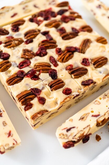 Zelfgemaakte Witte Chocolade Cranberry Pecan Fudge