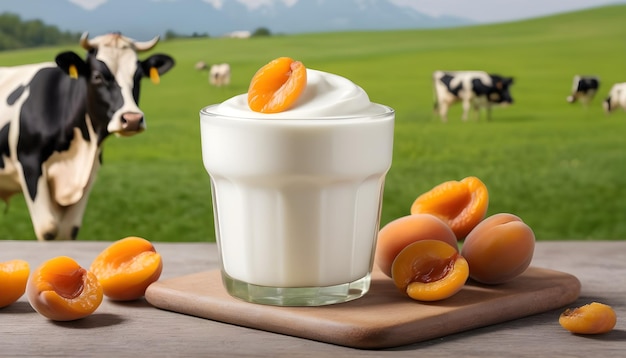 zelfgemaakte zoete yoghurt in een glas met gedroogde abrikozen