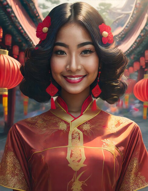 zelfportret van Aziatische vrouw in het Chinese Nieuwjaar