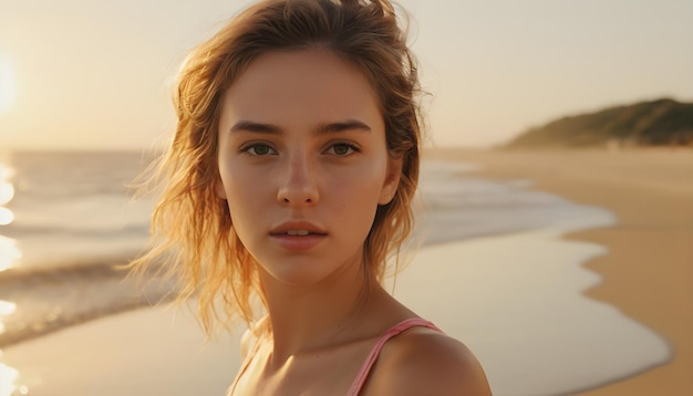 Foto zelfportret van een jonge vrouw op het strand