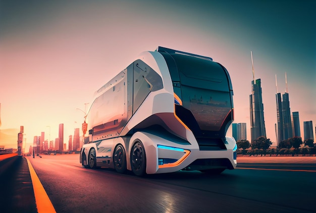 Zelfrijdende auto op de weg Futuristisch transportconcept Generatieve AI