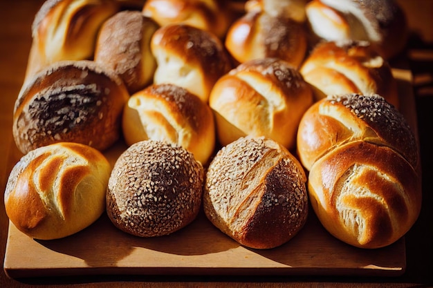 Zelfs rij vers zuurdesemgebakken brood dat in de bakkerij ligt