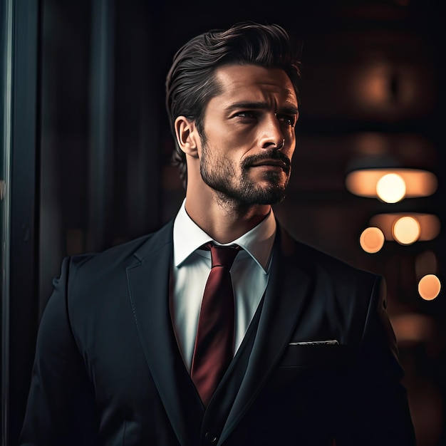 Zelfverzekerde jonge volwassen zakenman met baard Formele elegantie Professionele headshot