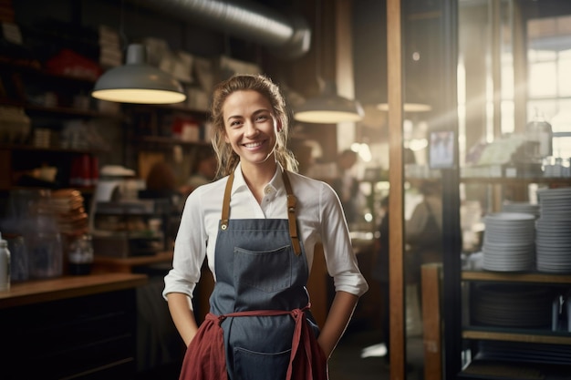 Zelfverzekerde vrouwelijke chef-kok in een restaurant