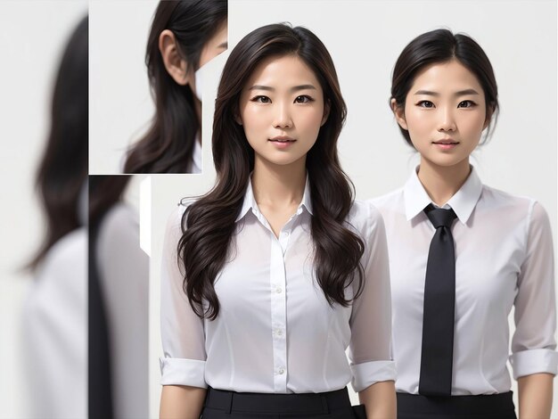 Zelfverzekerde zakelijke Aziatische vrouw helder frisse huid slank fit lichaam geïsoleerd op een witte achtergrond