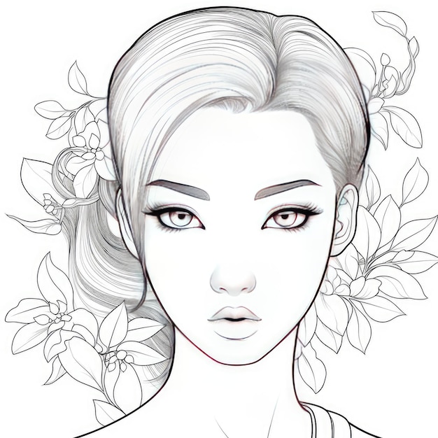 Zen Beauty Tranquil Aziatisch vrouwelijk portret voor kleurboek ervaring