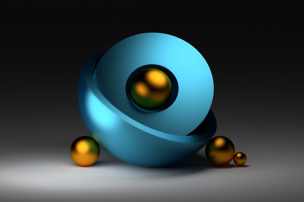 Zen composition with blue golden balls spheres