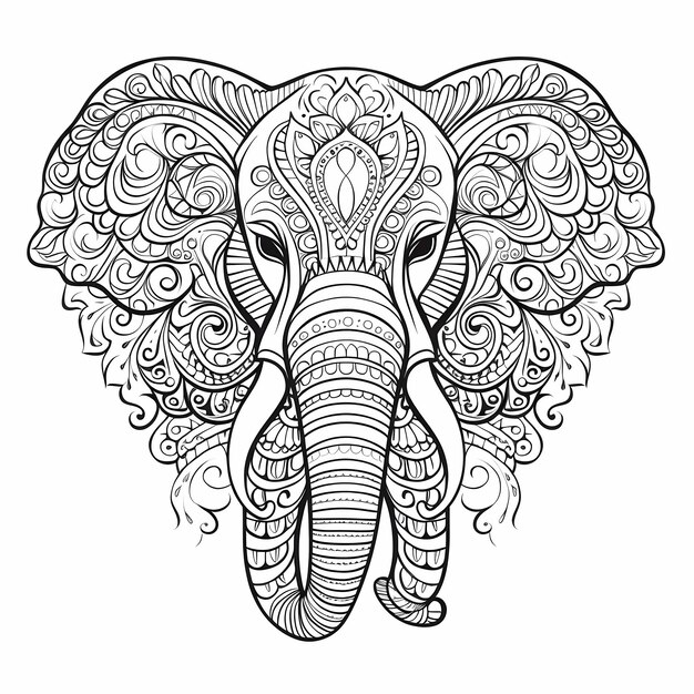 Zen elephant delight mandala coloring book in monochrome