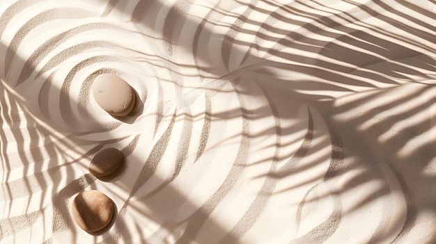 Photo zen garden meditation sandy background for relaxation lines drawing in sand and shad generative ai