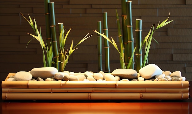 Zen garden with bamboo and smooth stones for relaxation Creating using generative AI tools