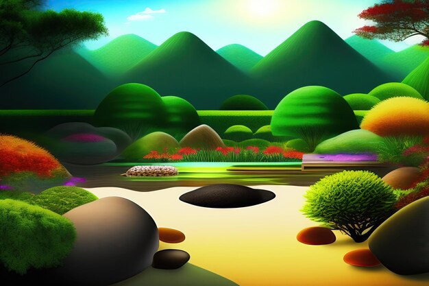 Zen garden zen background wallpaper for meditation digital artwork