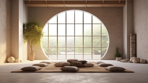 Photo zen meditation room calm and serene frame mockup generative ai